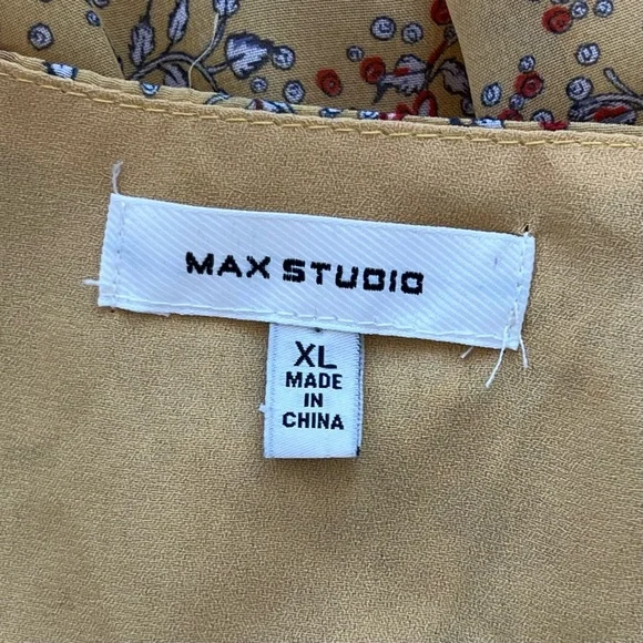 Max Studio Yellow Floral Midi Dress flutter sleeve feminine cottagecore XL - Picture 8 of 9